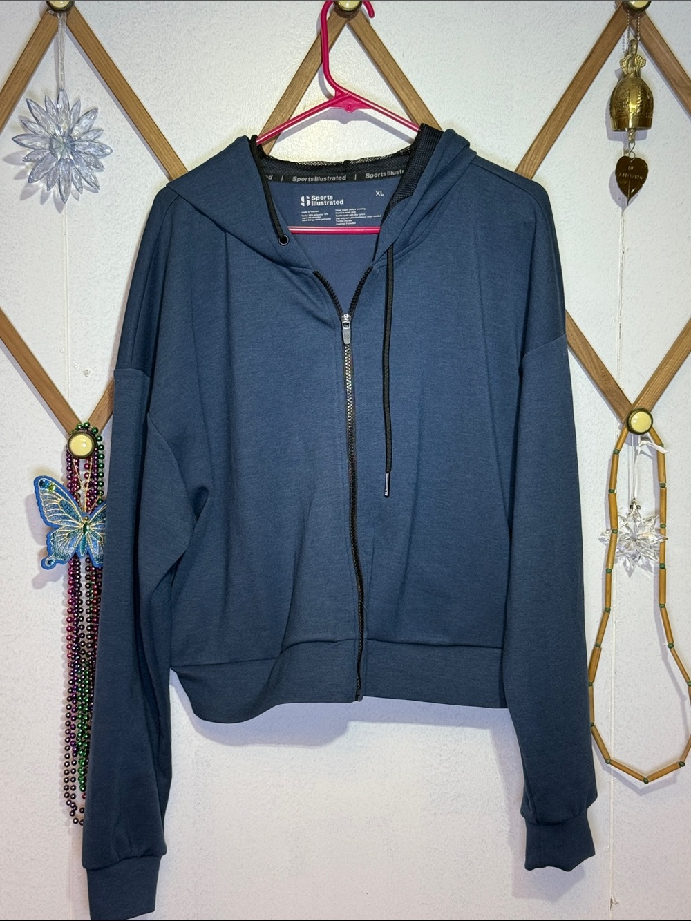 Sports Illustrated Swim Slate Zip-Up Hooded Bomber Jacket with Black Drawcords